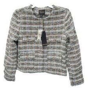 Truth By Republic Size 8 Boucle Tweed Jacket Taupe Green Preppy Old Money NWT